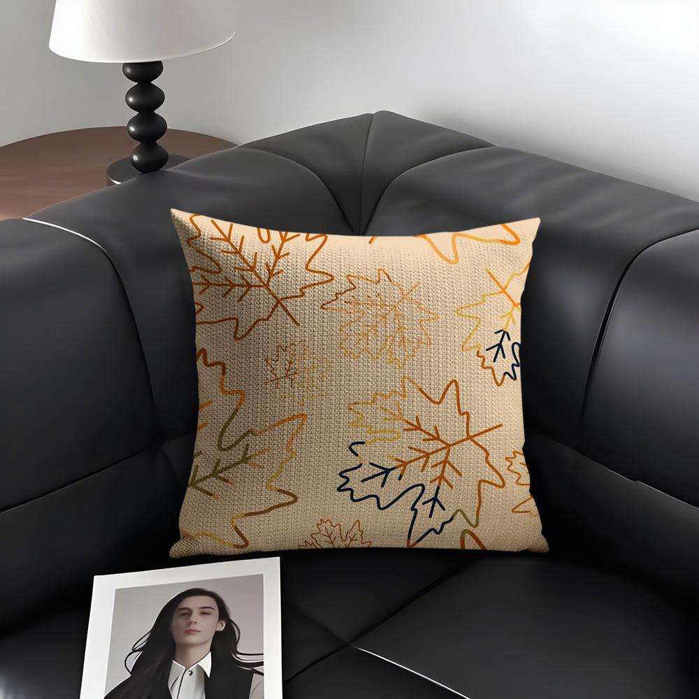 Maple Leaves Luxury Cushion Cover Natural Linen Organic Fabric Double-Sided Printing Sofa Home Decor Gift Pillow Case