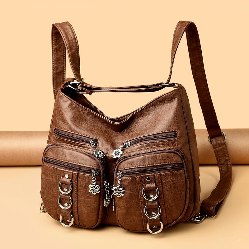 Casual Ladies Hand Bags Designer Luxury Multifunction Handbags Large Capacity Tote Bag Soft Leather Shoulder Bags for Women Sac