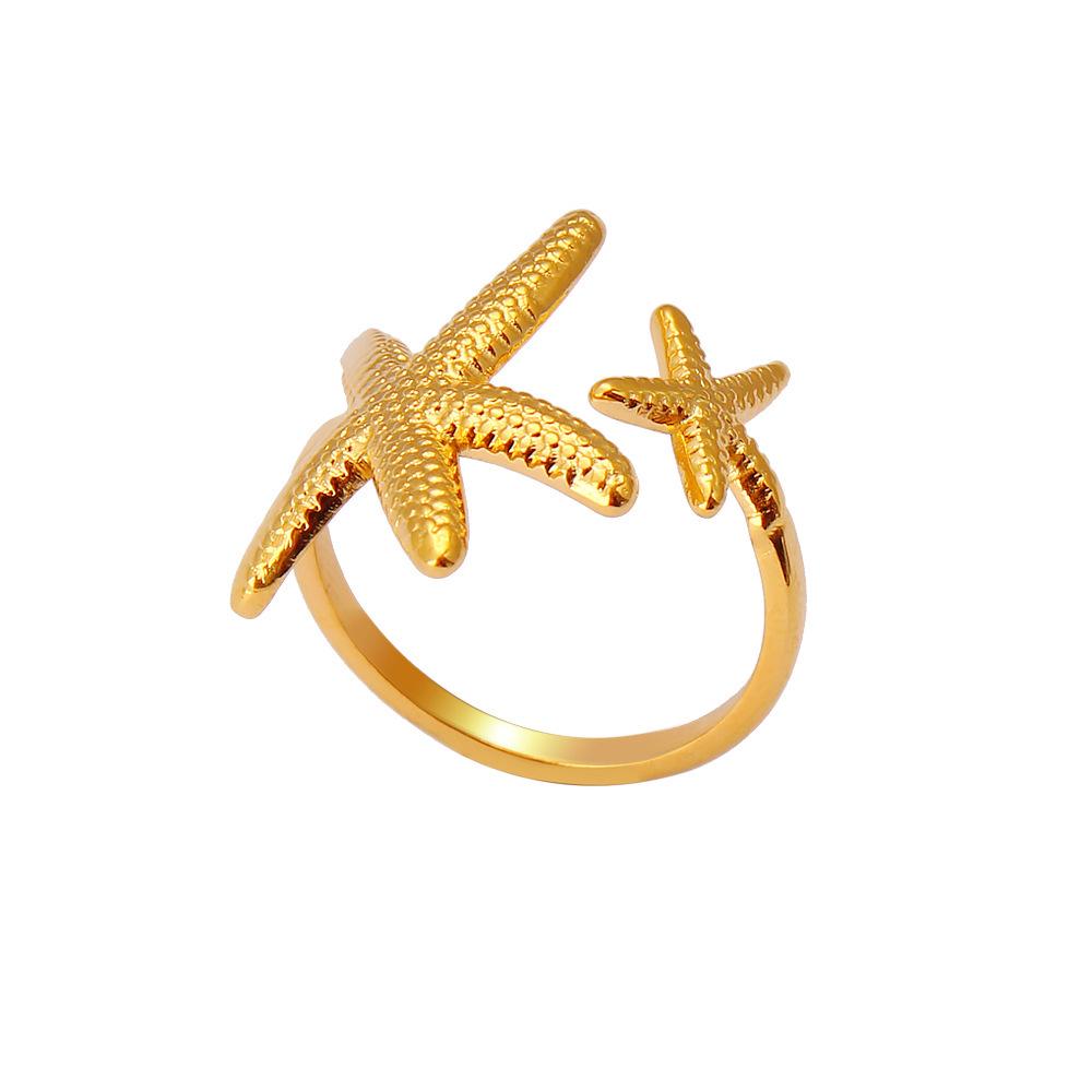 European & American Geometric Starfish Shell Alloy Adjustable Ring for Women