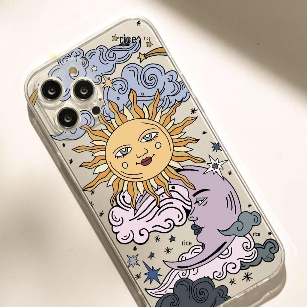 Sun Moon Shockproof Clear Case for iPhone 14/15/16/17 Pro Max Series