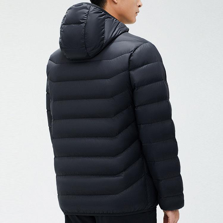 Anta Training Series Solid Color Zipper Hooded Warm Down Jacket Men Outerwear Black 152347903-5