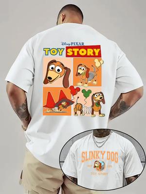 Disney Toy Story Sticky Dog Men's T-shirt Retro Pixar Animation Pattern Printed Short Sleeve Suitable for Summer Casual Wear