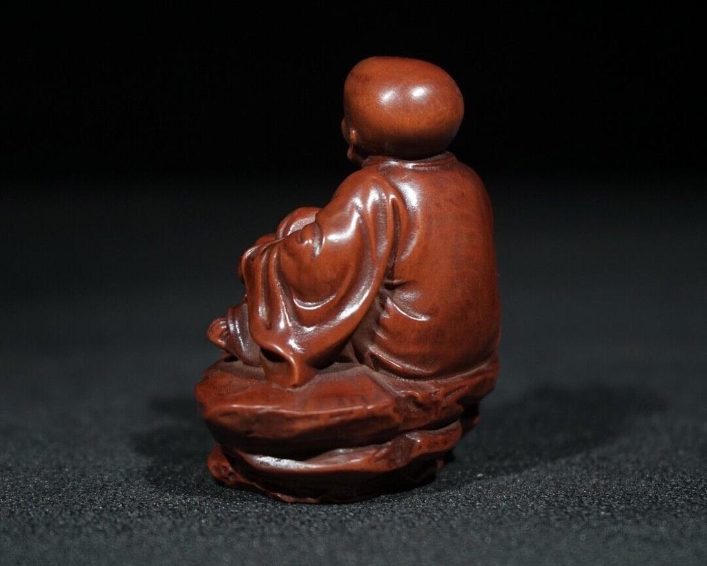 Chinese Antique Vintage Boxwood Carving Little Monk Statue Home Decor Collection
