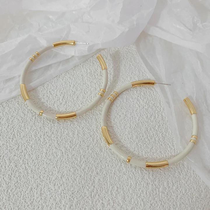 Vergoldete Emaille Bambusohrringe mit 925er Silberstift für Damen