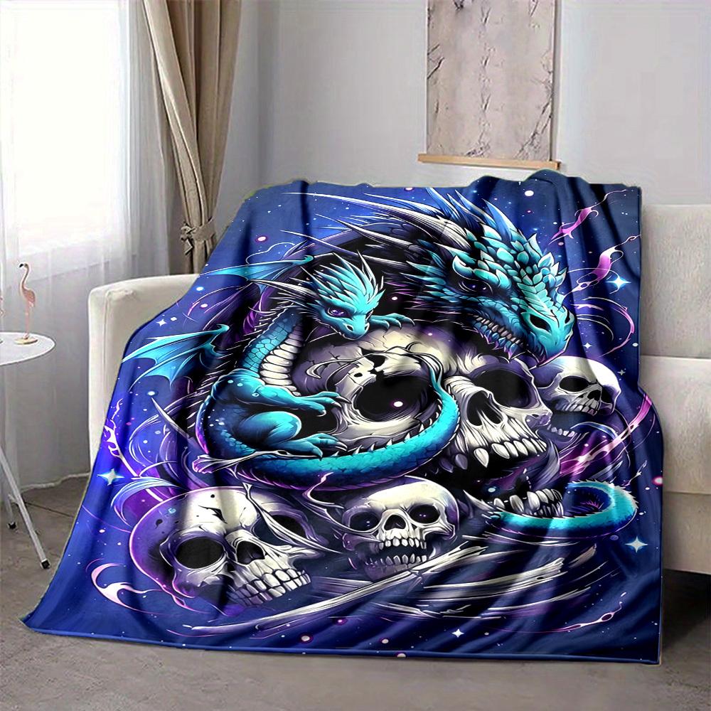 1pc Dragon Skulls Lightweight Flannel Blanket, Comfortable and Warm Blanket, for Office and Camping Sofa Bed, Livingroom192