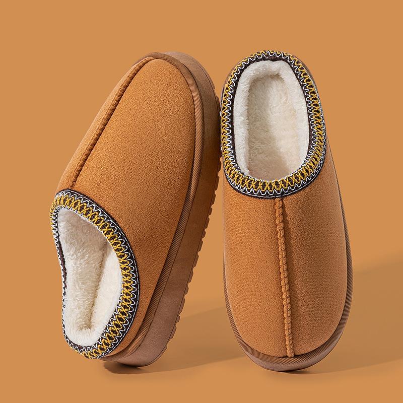 Autumn and winter plush cotton slippers women's indoor home soft bottom non-slip warm couple plush lace cotton slippers men