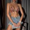 European & American Stylish Gemstone Spliced Metal Tassel Halter Crop Top Body Chain
