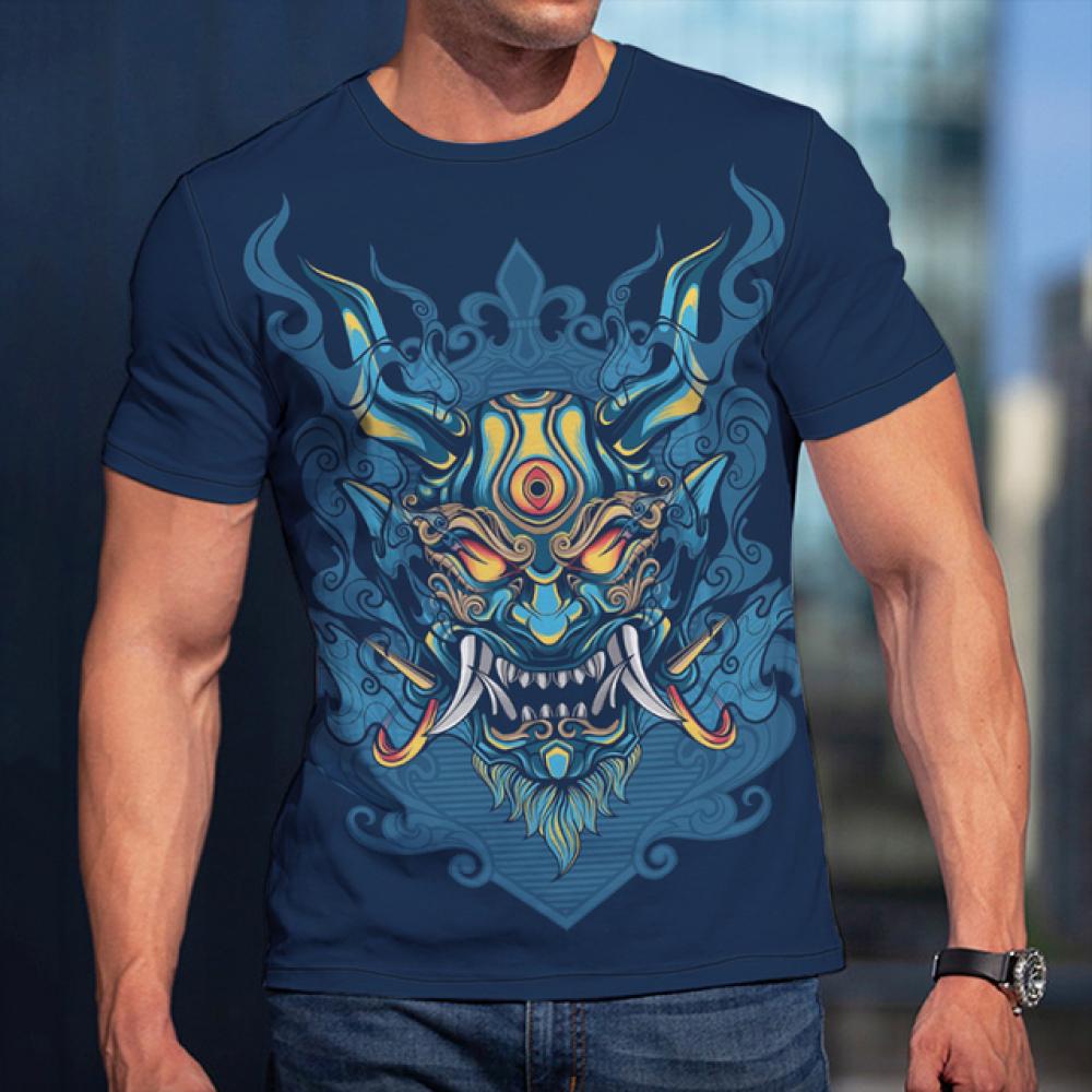 Fashion 3D Samurai Mask Print T Shirt For Men Japan Ghost Warrior Harajuku Streetwear Hip Hop Trend O-neck Tops Summer Loose Tee