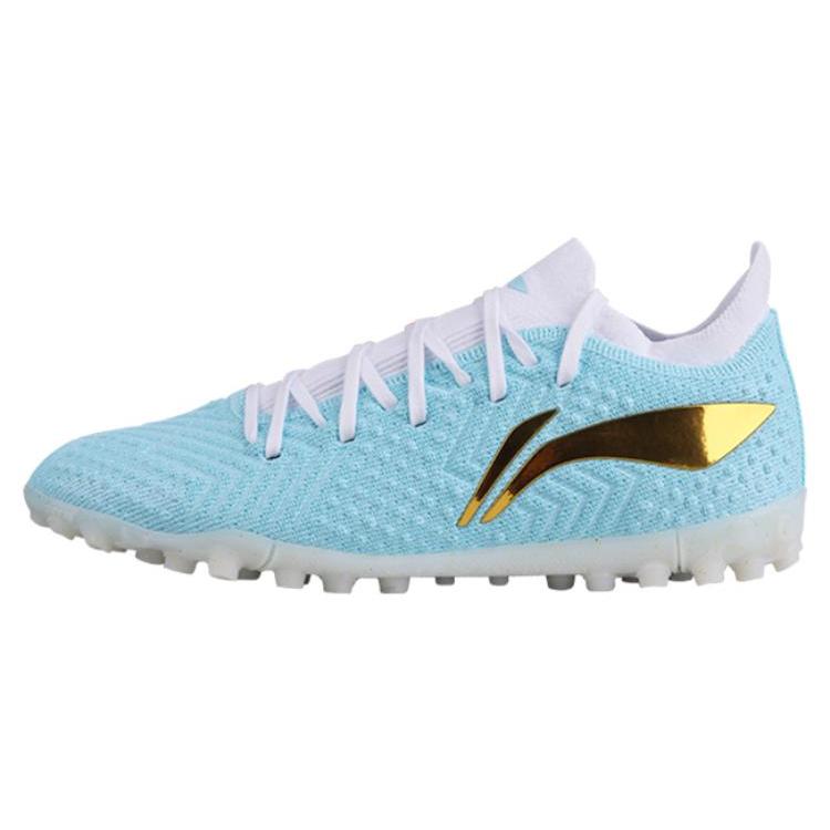 New LiNing TF Rubber Broken Studs Artificial Ground Cushioning, Wear Resistant Soccer Shoes Men's Light Wax Blue YSTT035-4