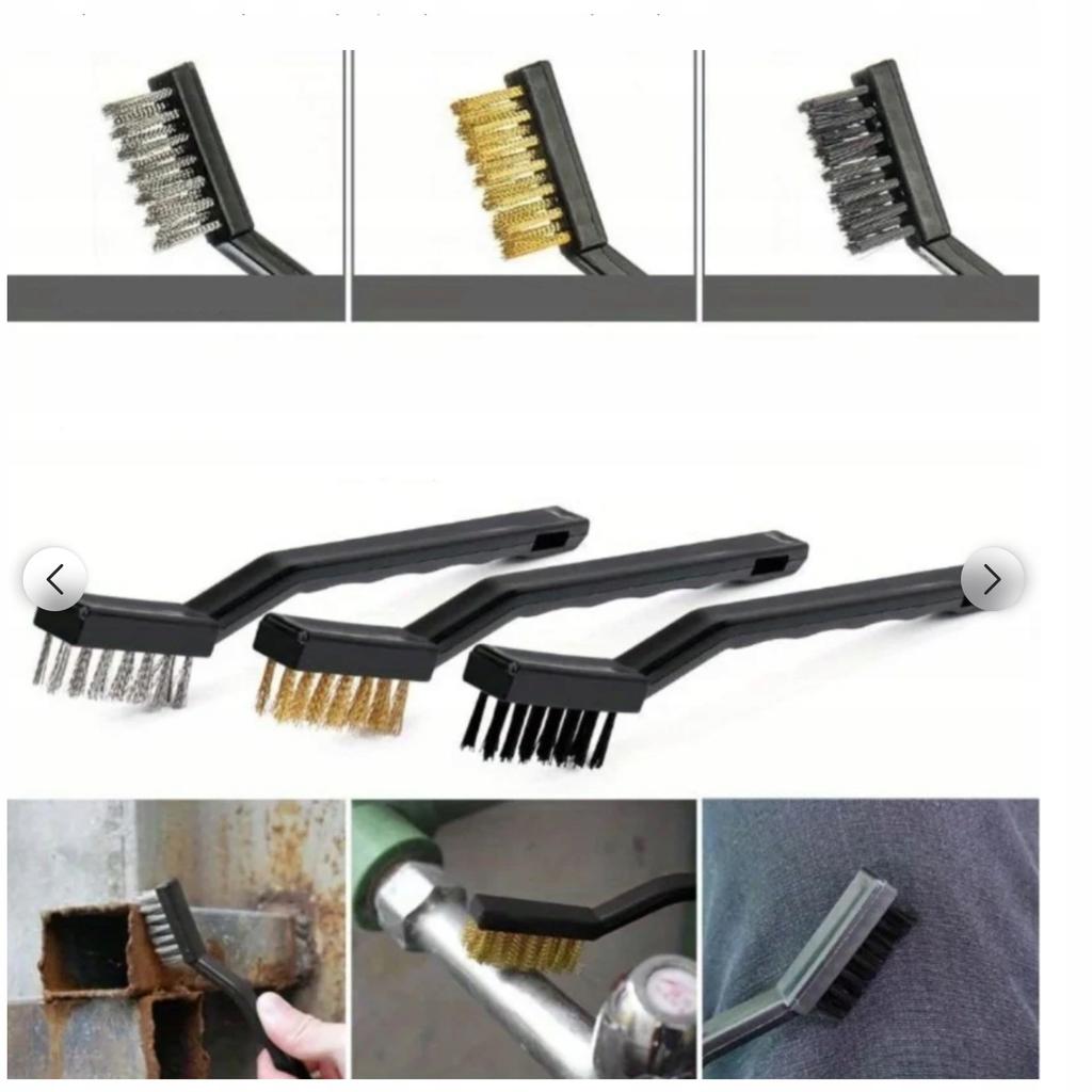 Rosfix Set di 3 Spazzole per Pulizia – Acciaio, Ottone, Nylon | Lunghezza 166 mm | Manico Ergonomico, Elevata Durata
