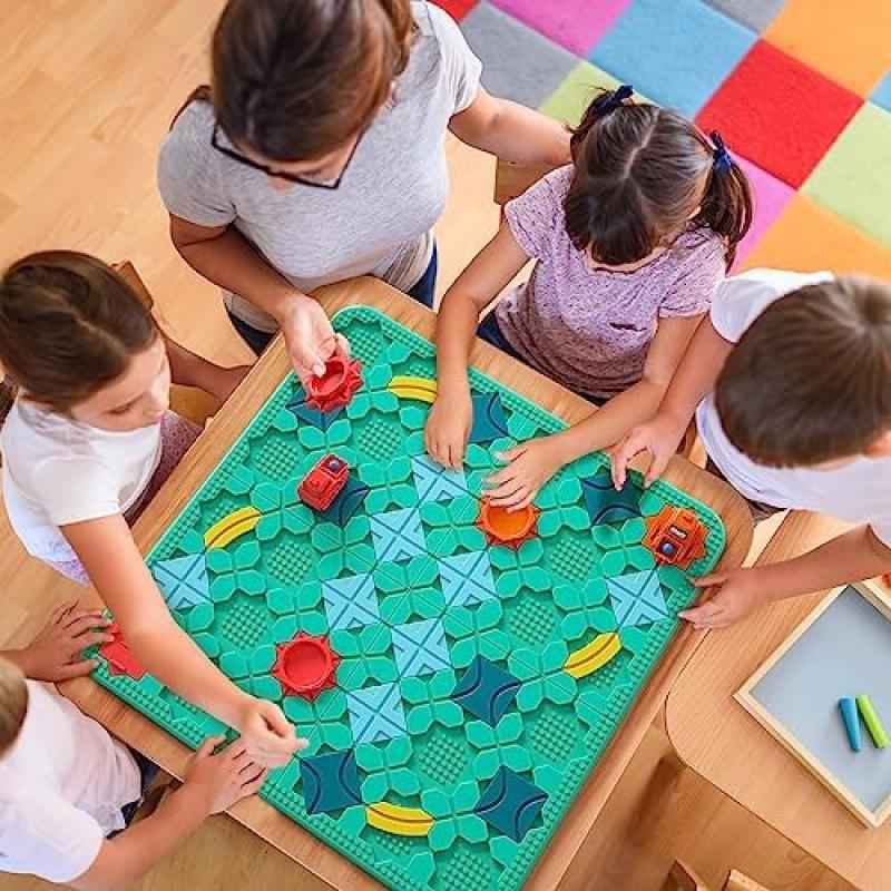 Burgkidz Logical Road Builder Board Game 56x56cm Large Labyrinth Puzzle Multiplayer Family Interactive Toy Gift for Boys Girls Age 4+