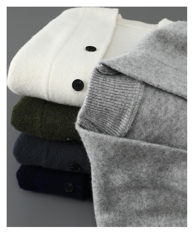 Gruby wełniany kardigan męski - Jednolity kolor, Duży rozmiar, Sweter dzianinowy casual