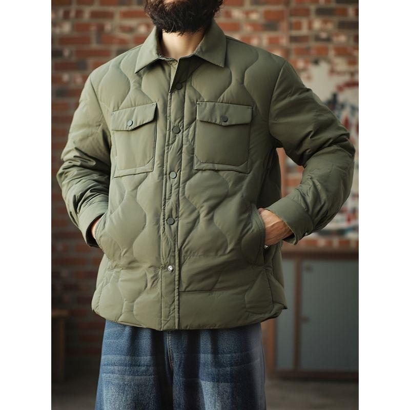 Lightweight down Jacket Men's Winter down Warm Work Shirt Coat Foreign Trade Men's Casual Turn-Down Collar Cotton Jacket