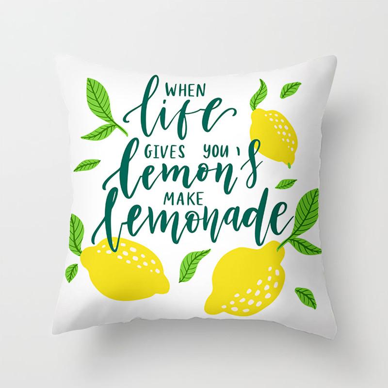 Lemon Pattern Cushion Cover Yellow Fruit Leaf Plant Sofa Pillowcase Polyester  Pillow Decoration