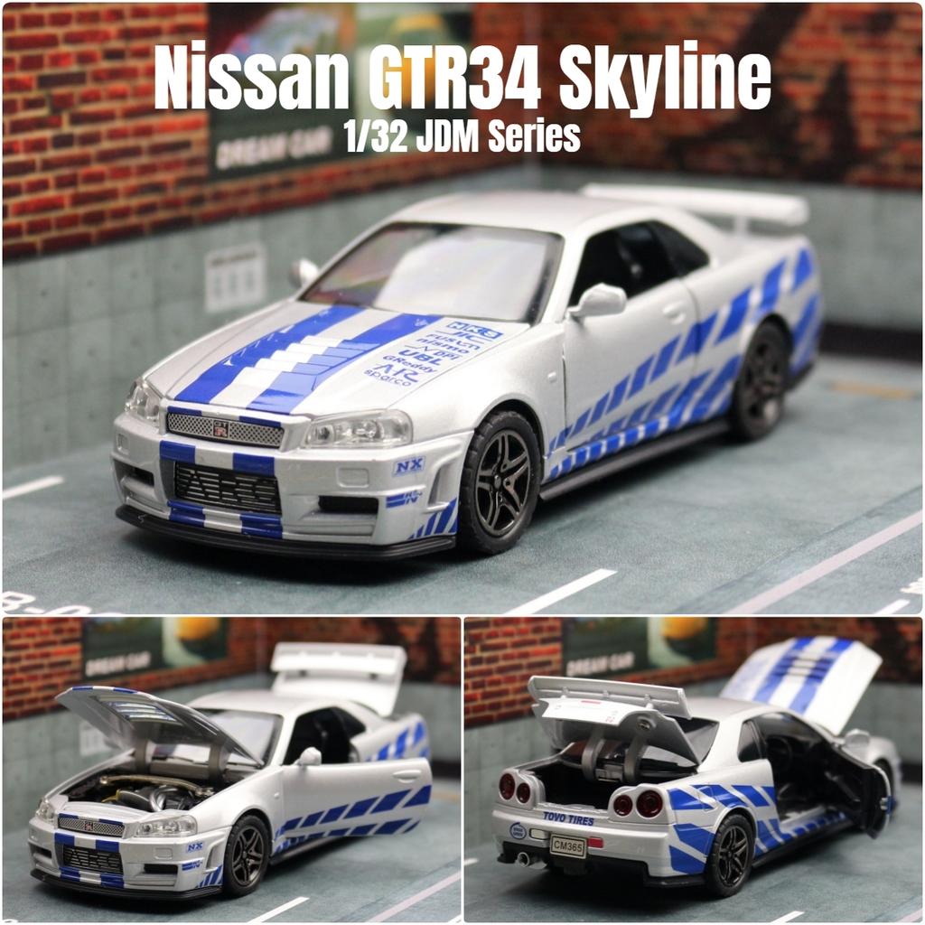 1/32 Nissan GTR34 Skyline GTR Toy Car Model Diecast Racing Miniature Model Sound & Light Pull Back Collection Gift Children Boy
