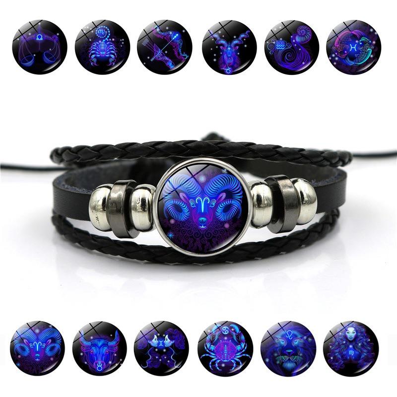 12 Constellation Time Gem Bracelet for Men and Women, Birthday Gift Trend Hand-woven Beaded Bracelet Personalized Jewelry