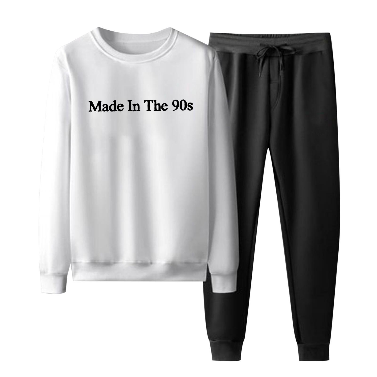 New casual crew neck sweater sweatpants fashion jogging sportswear European and American men s suit wholesale S белый