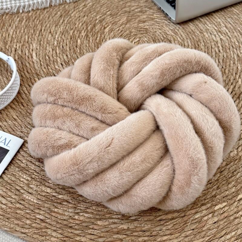 Modern Minimalist Round Throw Pillow With Handwoven Fabric For Sofa Decor