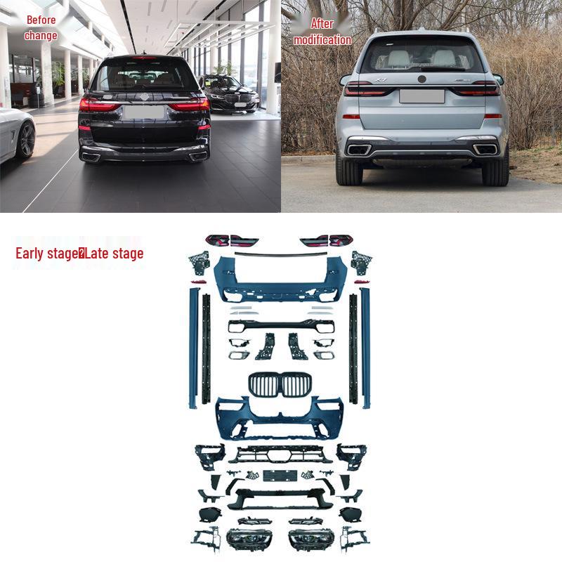 BMW X7 Custom Body Kit: Includes Front/Rear Bumpers, Headlights, Taillights, Side Skirts, and MT Version.