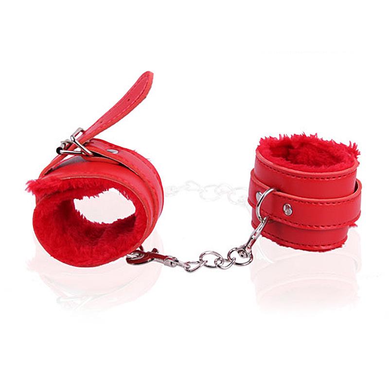Leather Adult Handcuffs & Ankle Cuffs with Metal Chains - Plush Couple's Sex Aids