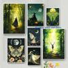 Ethereal Green Witch Ethereal Luna Moth Mystical Forest Witches Moon Poster Canvas Painting Wall Pictures Home Living Room Decor