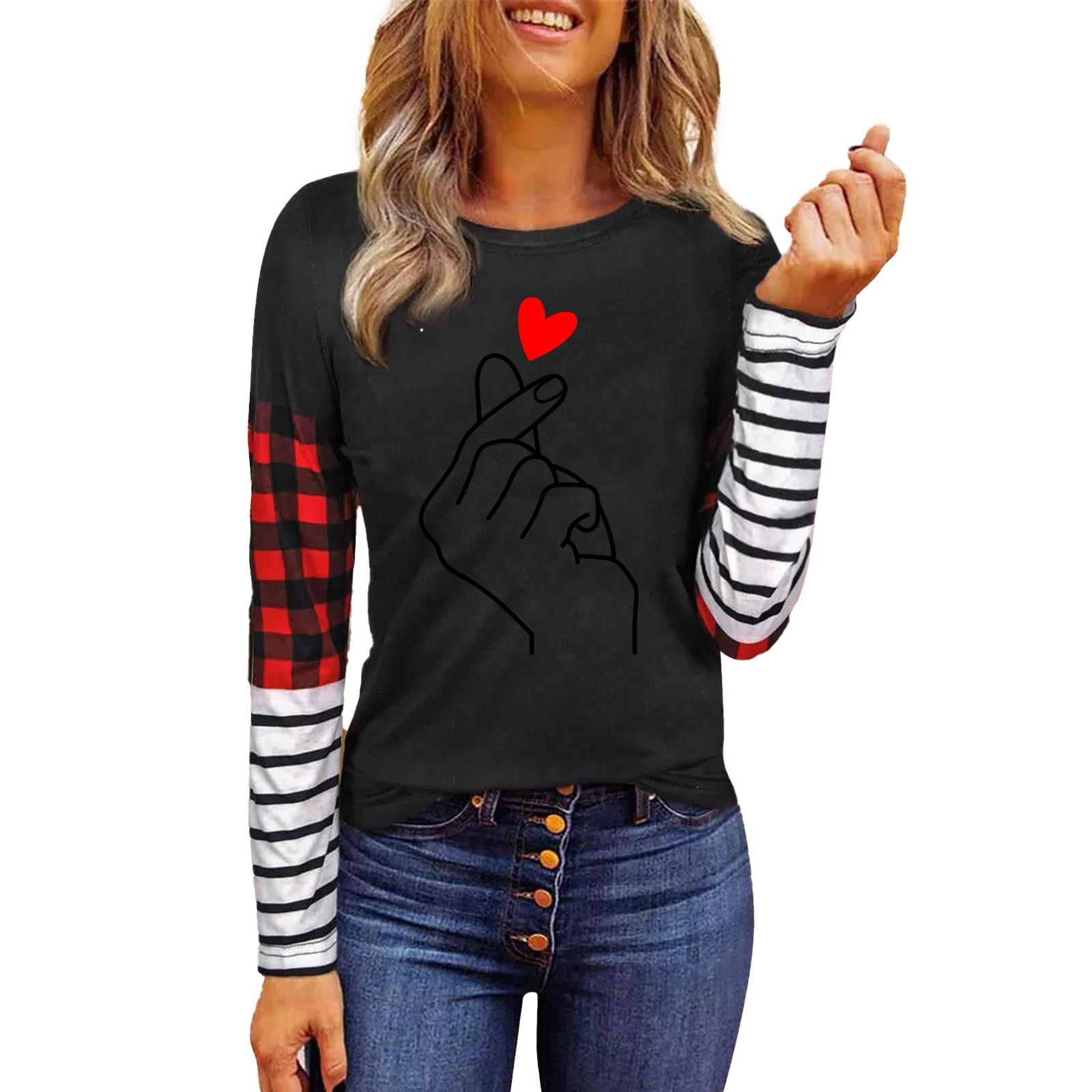 

Жіноча вільна футболка з довгими рукавами з триколірним принтом у стилі печворк і круглим вирізом осінь/зима XXL