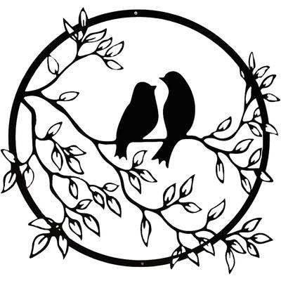 Metal Round Wall Art Bird On Tree Branch Wall Silhouette Home Decoration Housewarming Gift Party Ornament for Home Decor