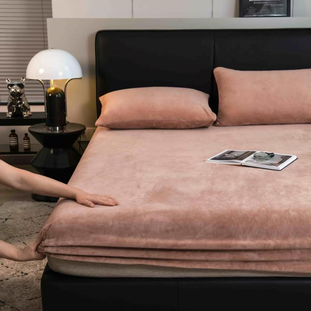 Warmer Plüsch Spannbettlaken Elastischer Matratzenbezug Samt Bettbezug Komplettset Winter Weich Familie Doppelbett Bettwäsche 120/150/180x200cm