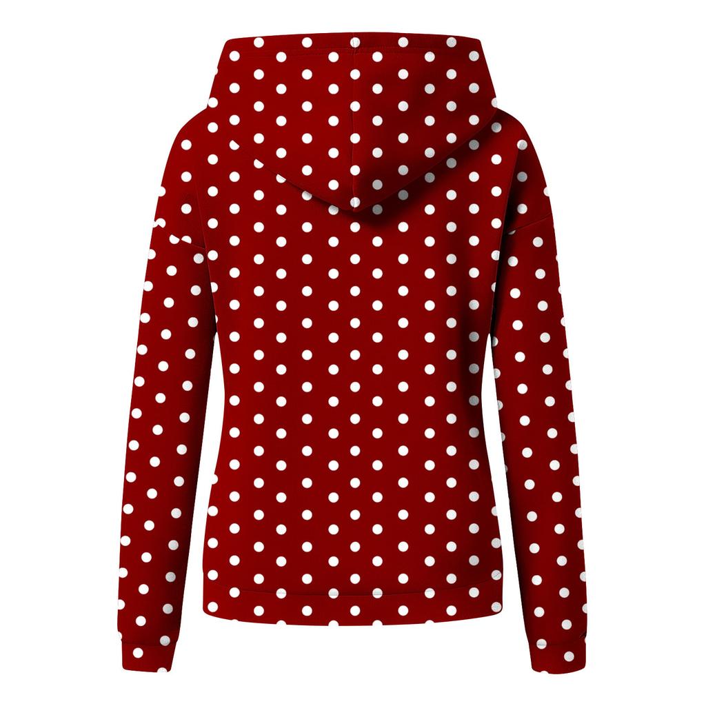Women's Pleated Polka Dot Long Sleeve Hooded Sweatshirt