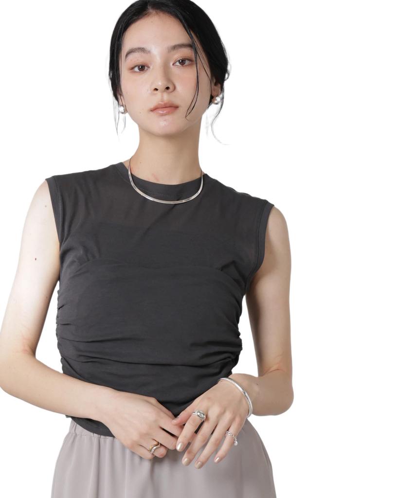 Nano Universe Docking Bustier Sheer Size Top, Women's, M, 023, Charcoal, 669-5124323
