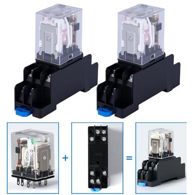2pcs 8pin 10A Electromagnetic Relay 24V DC with Built In LED Indicator and Socket Base for Household and Industrial Devices