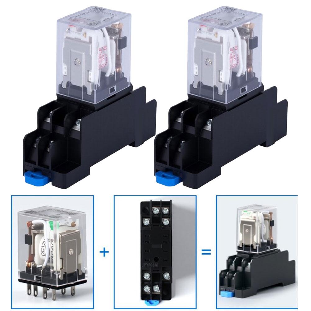 2pcs 8pin 24V DC electromagnetic relay with LED indicator and socket base for industrial equipment and household appliances