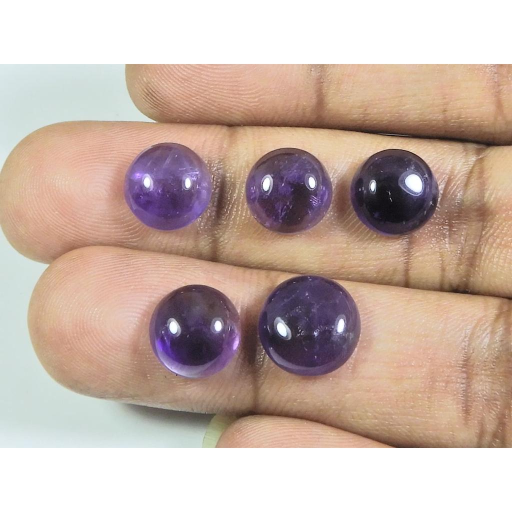 9MM Natural Amethst Ring Size Round Cabochon Loose Gemstone 5Pcs Lot 18Cts. A-472