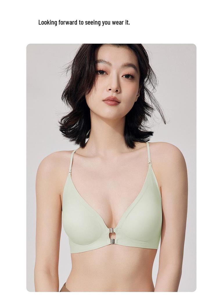 Front Buckle Push-Up Bra for Small Busts with Side Support and Anti-Sagging Features