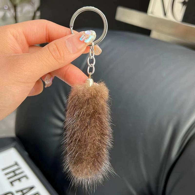 Mini Cute Mink Hair Small Tail Car Keychain Pendant Internet Celebrity Plush Tail Back Bag Pendant Gift