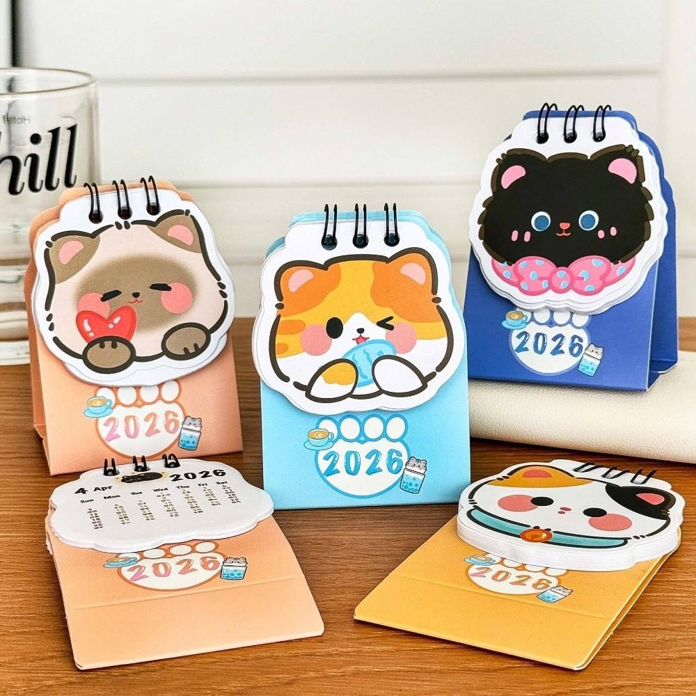 Cute Mini 2026 Desk Calendar Cartoon Cat Portable Daily Planner Coil Schedule Mark Calendar Ornaments Office Desk Accessories