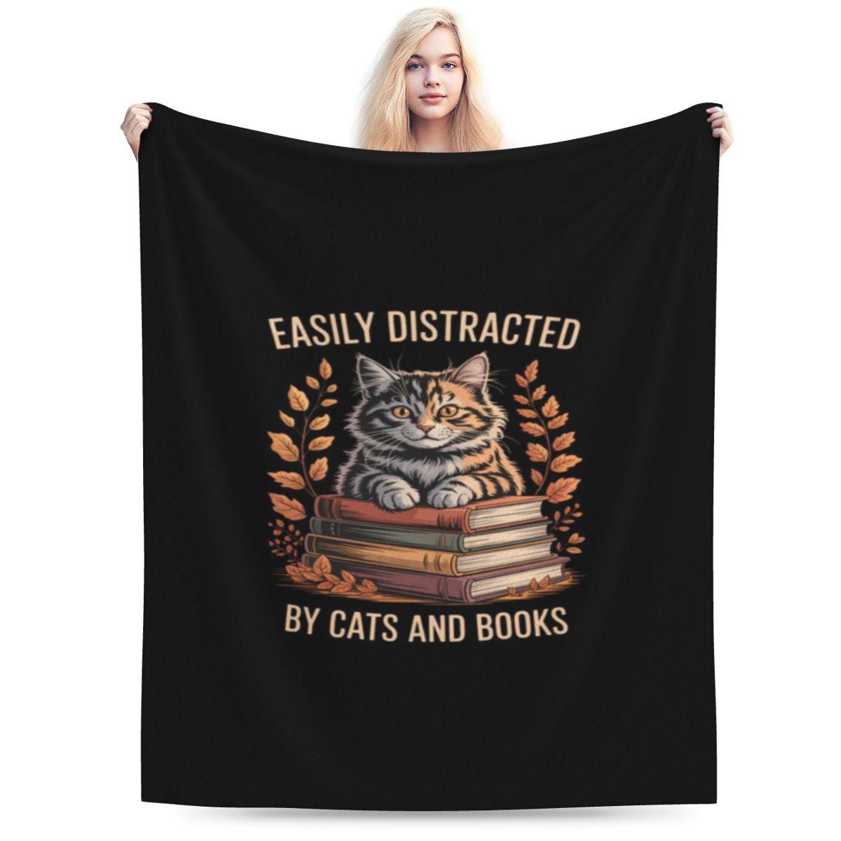 Easily Distracted By Cats And Books Book Reading Lovers Personalized Soft Gift An UltraSoft Micro Fleece Blanket 75x100cm 30x40in