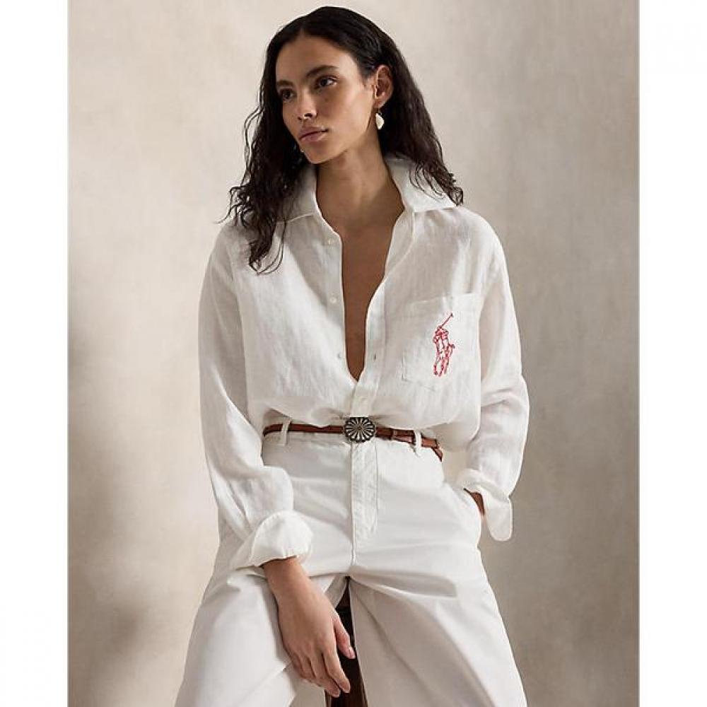 Polo Ralph Lauren Women S Linen Big Pony overSized Shirt wmpoShtndo21185100 XS