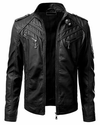 AL KHALID, la más vendida, nueva chaqueta negra para hombre, 100 % piel de cordero auténtica, elegante chaqueta de motociclista