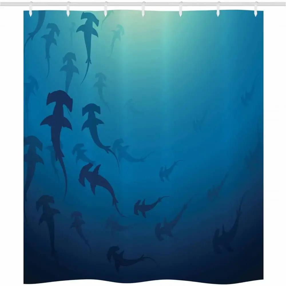 Sea Animals Shark Shower Curtain Ocean Dangerous Predator Wild Nature Underwater World Fabric Home Bathroom Decor Set With Hooks