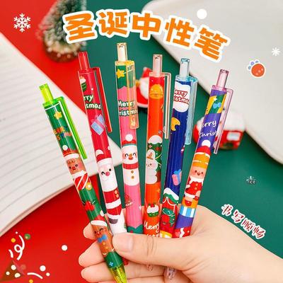 Caneta Gel Hangsu Desenho Animado de Natal - Papelaria Fofa com Botão de Pressão para Exames e Assinaturas