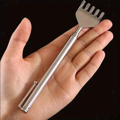 Praktisches Teleskop-Taschenkratzmassage-Set, Edelstahlkratzer, praktischer Stiftclip, Rückenkratzer, entspannendes Rückenmassagegerät