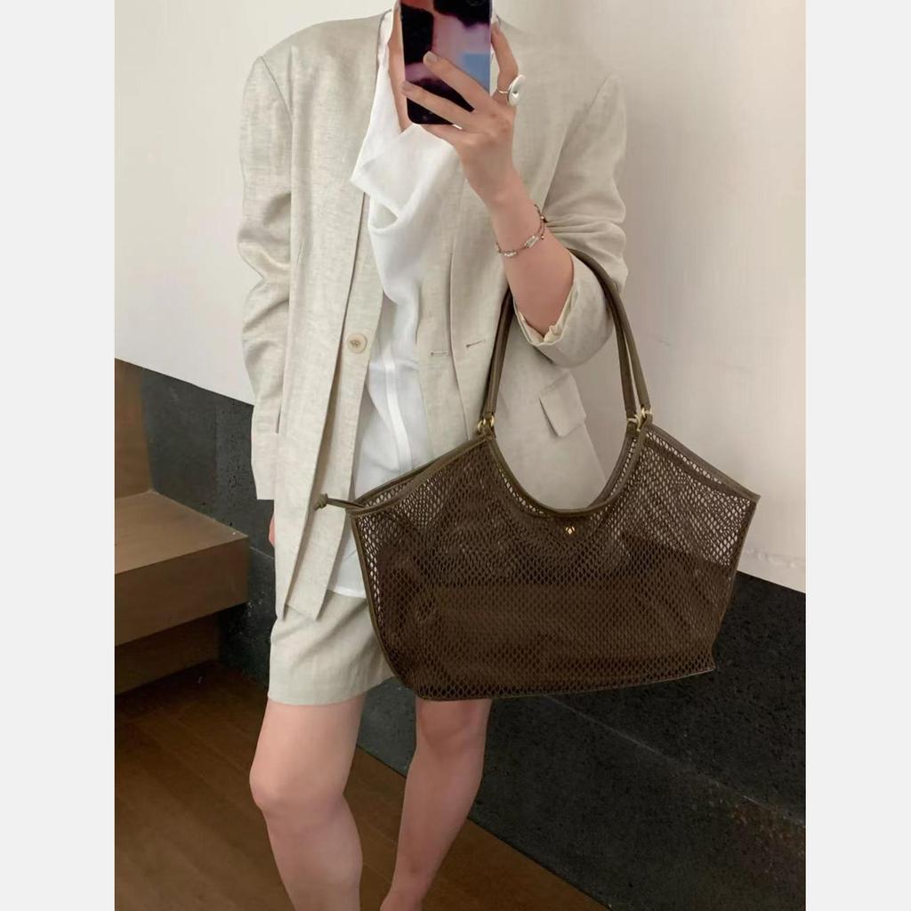 Dámská síťovaná plážová cestovní taška přes rameno s velkou kapacitou, ležérní nákupní taška, úložný prostor na plážové hračky, dutý design rybářské sítě