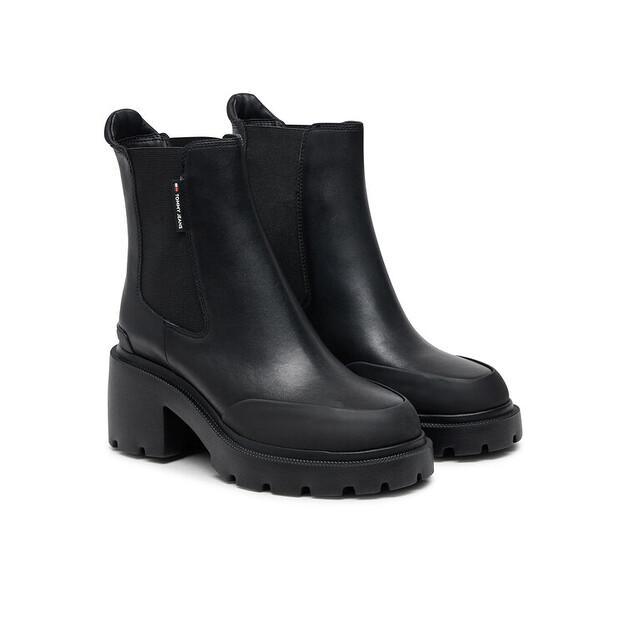 Tommy Jeans Tjw Ankle Boots, Chelsea Boots with a Medium Heel, EN0EN02681, Black