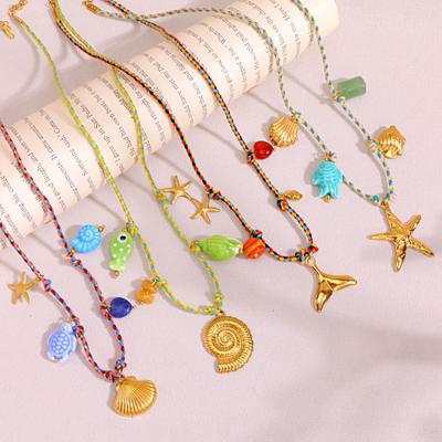 Original Ocean Series Elf Knot Natural Stone Braided Necklace with Titanium Steel Pendant