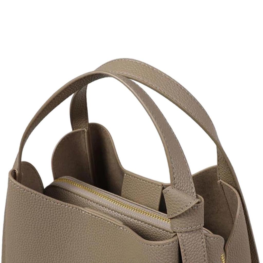 Viney Women's Handbag, Cowhide Bucket Bag, Crossbody Bag, Shoulder Bag, Gray