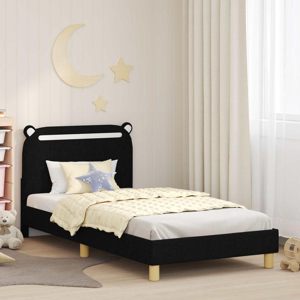 Kids Bed Frame with Headboard Black 90 x 190 cm Fabric