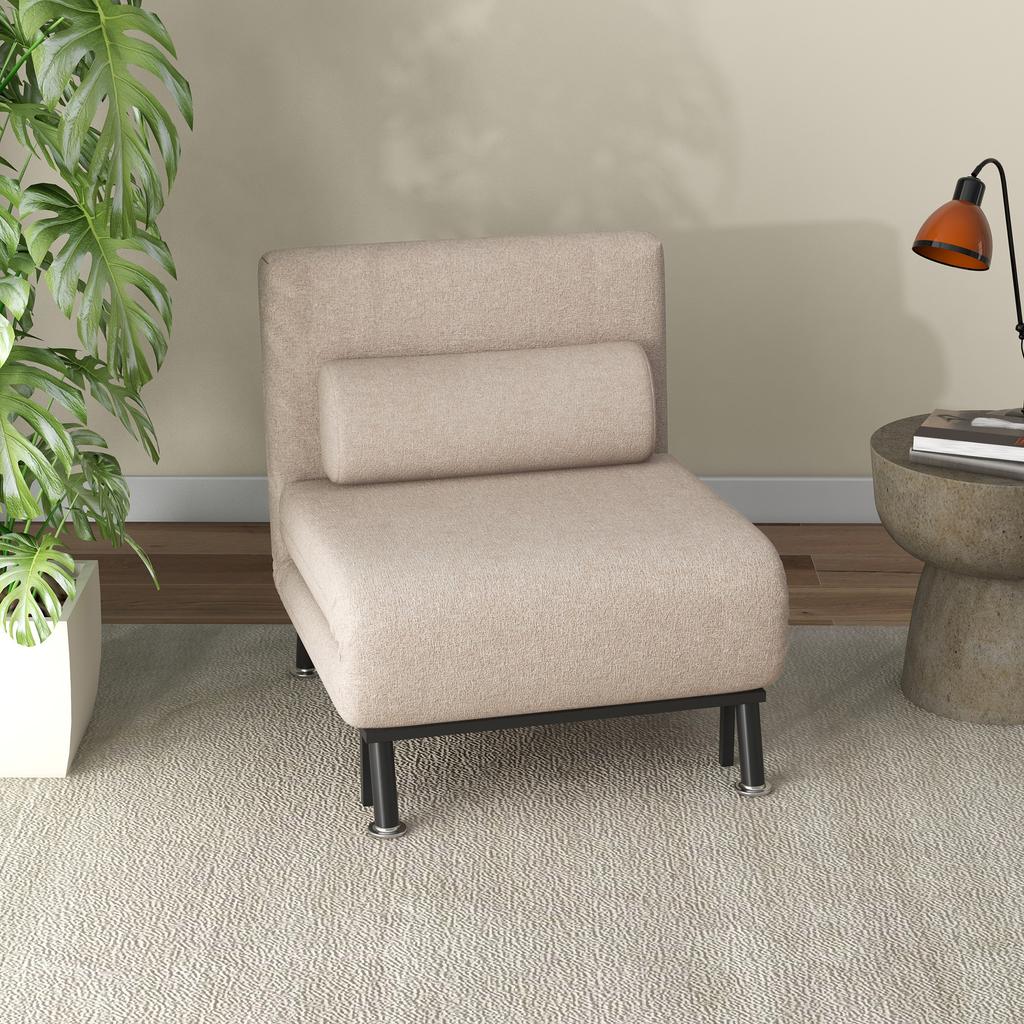 Klappstuhl mit Bettfunktion, Faltbarer Liegestuhl in Leinenoptik, Verstellbare Rückenlehne, 75 x 70 x 75 cm, Beige