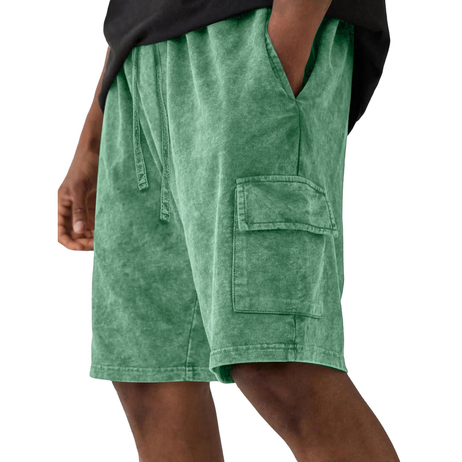 

Men s Casual And Fashionable Water-washed Cotton Loose-fitting Shorts - Men s Multi-pocket Workwear Drawstring Shorts XL зелёный