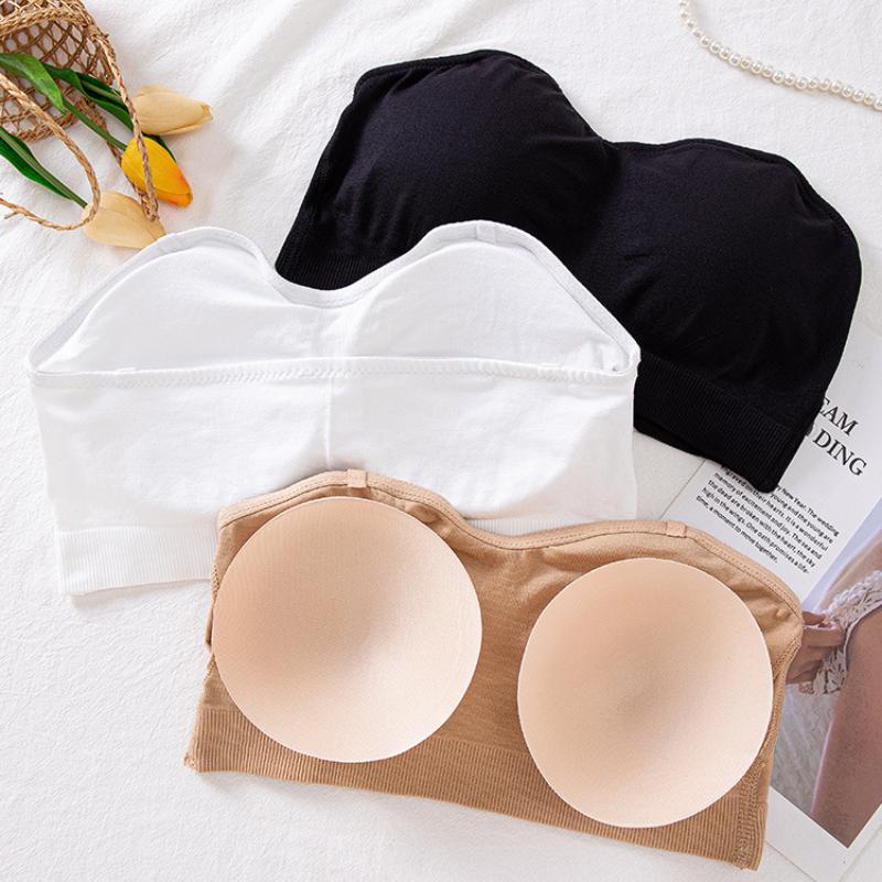 Plus Size Non-slip Silicone Gathered Off-shoulder Bra for Women Cross-border Underwear Strapless Tube Top Without Steel Ring